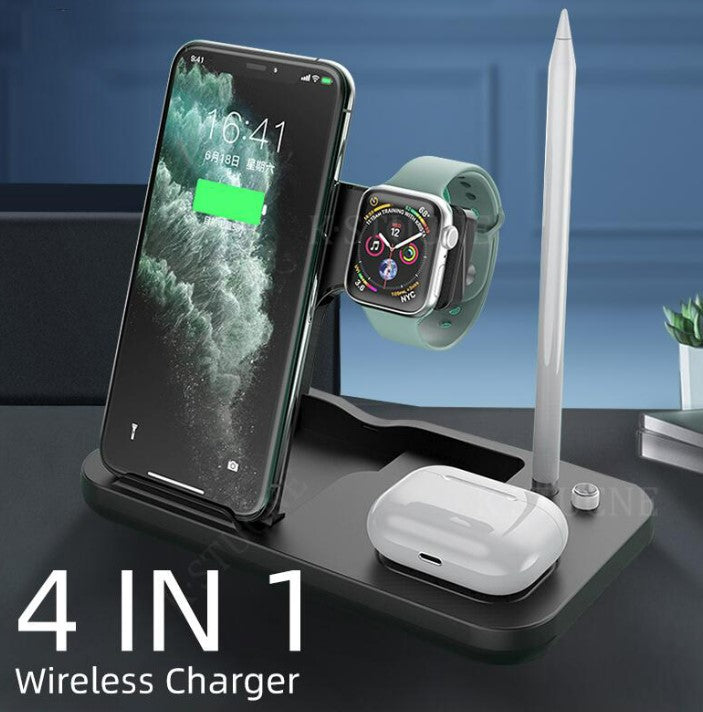 15W Fast Charge 4 In 1 QI Wireless Charger Dock Station - White