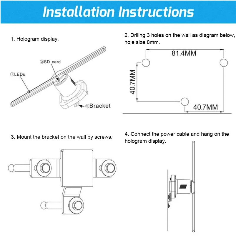 3D Hologram Advertising Display LED Fan Holographic Imaging 3D LED Fan Light