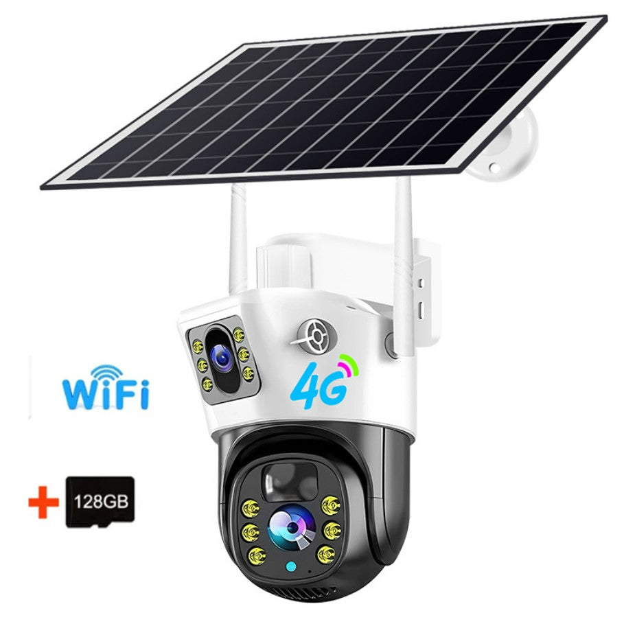 V380PRO Solar Camera 4MP Dual Lens Home Security Camera With Solar Panel - WIFI  + 128GB Card